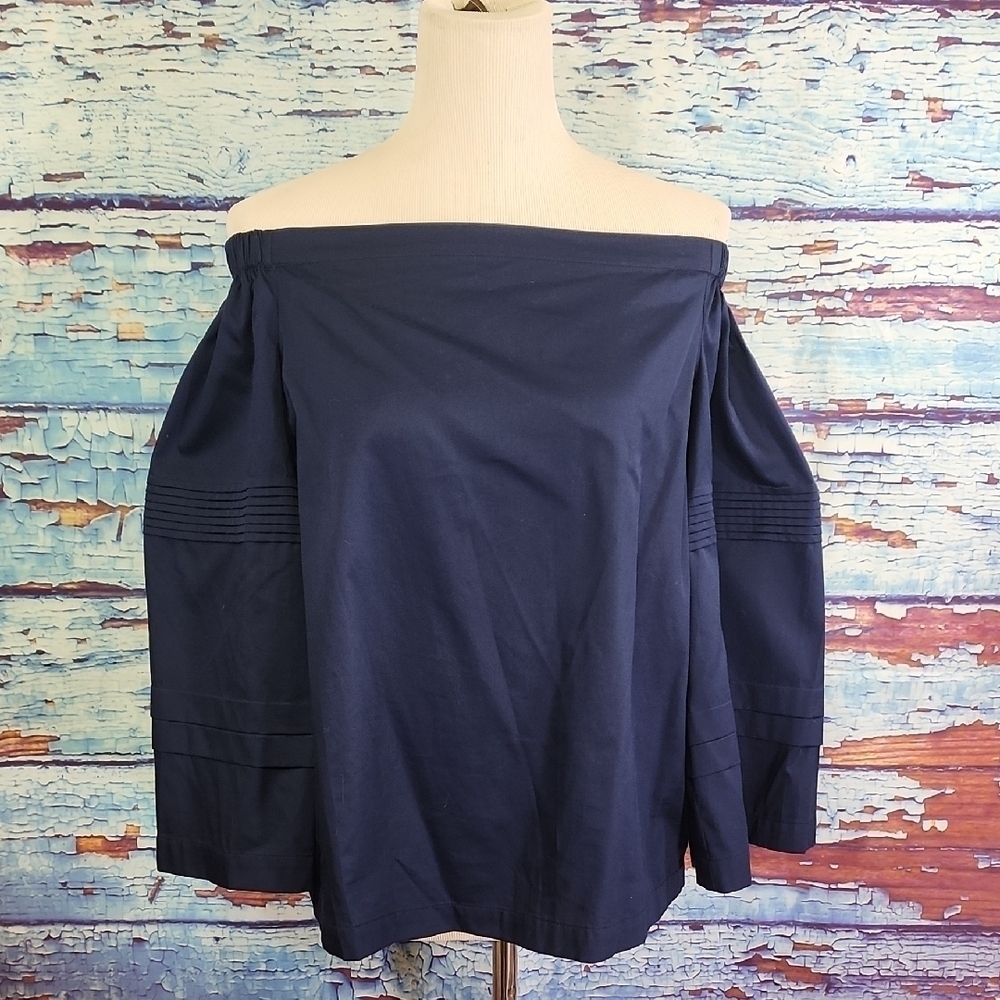 Trina Turk Blue Off-the-Shoulder Boxy Blouse